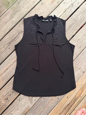 New York & Company 7th Avenue Black Sleeveless Ruffle Tie-Neck Blouse Size Large